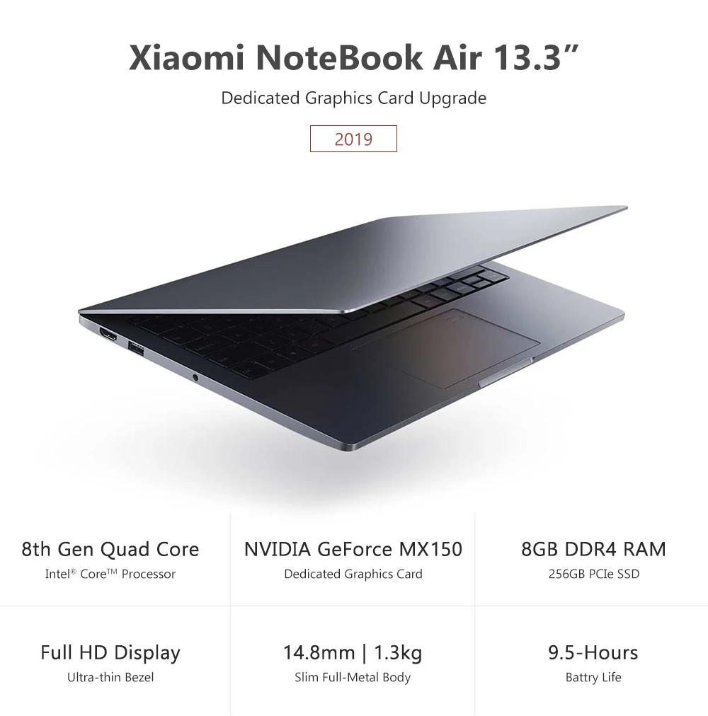 Оригинальный ноутбук Xiaomi Mi Air 13 3 дюйма ультратонкий четырехъядерный процессор
