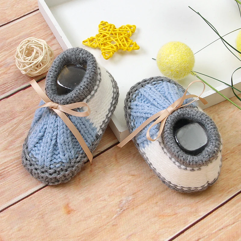 Вязаные ботинки для новорожденных девочек и мальчиков Модные слипоны с