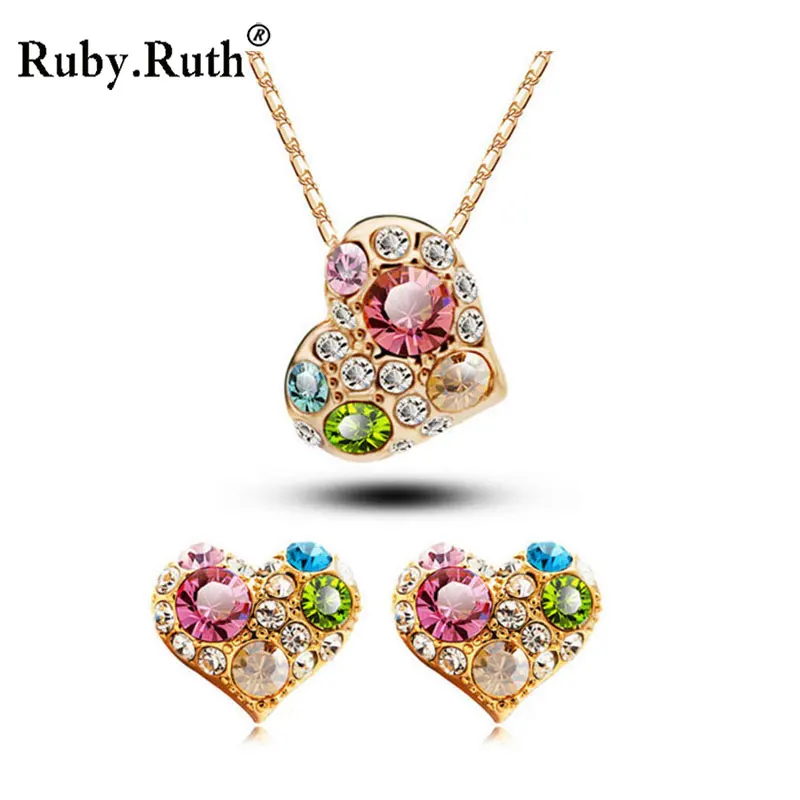 Комплект ювелирных изделий для женщин свадебные золотые цвета кристалл любовь