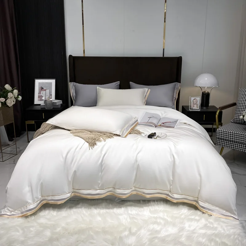 

Роскошный комплект постельного белья из египетского хлопка с вышивкой в гостиничном стиле, королевский комплект постельного белья с пододеяльником, простыня с наволочкой, 600TC