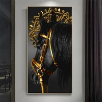 golden black horse poster animal canvas prints wall art pictures for living room entrance painting modern home decor cuadros