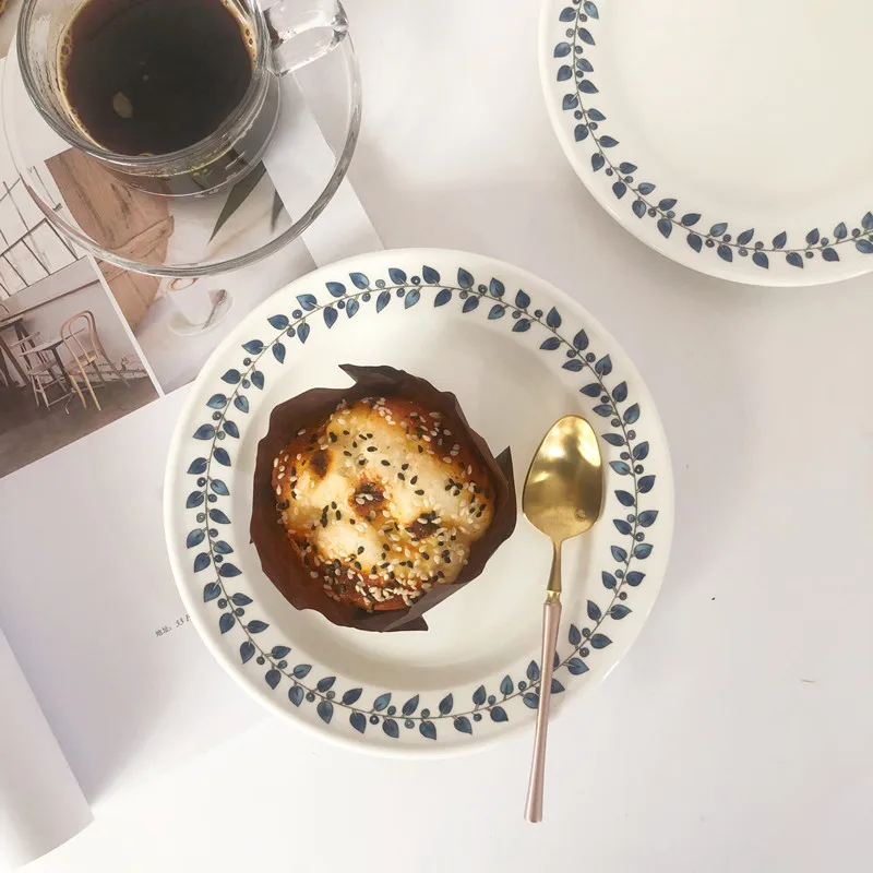 1 шт. керамическая тарелка с рисунком зеленых листьев|Блюдца и тарелки| |