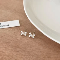 s925 silver needle niche design pearl bowknot stud earrings exquisite simple mini small cute earrings fashion jewelry for women