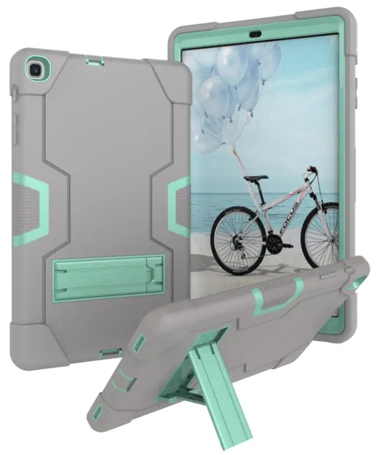 grey mint green Чехол для Samsung Galaxy Tab A 10,1 SM-T510 T515, детский безопасный сверхмощный силиконовый Жесткий противоударный Броня Гибридный чехол-подставка+ ручка - Цвет: grey mint green