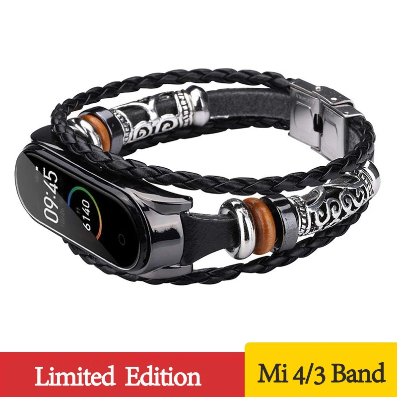 Ремешок на запястье для xiaomi Mi Band 4 3 винтажный кожаный браслет Аксессуары браслета