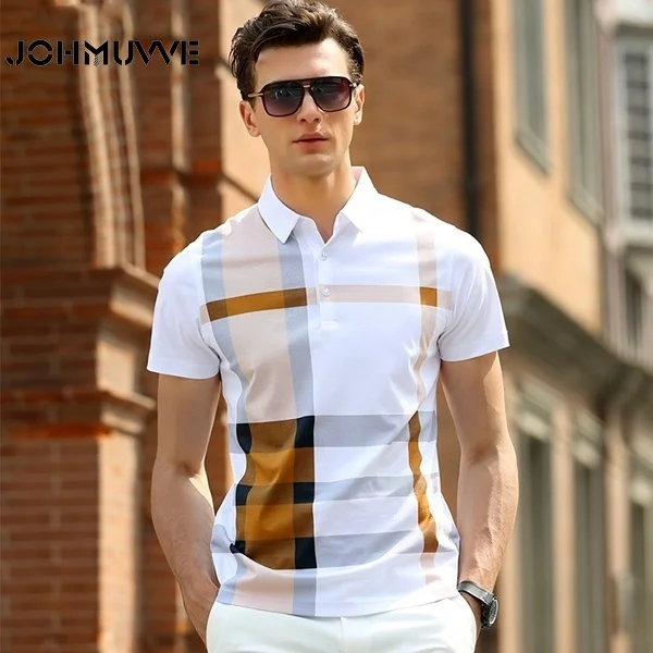 

Men Polo Shirt Hot Sale New plaid 2021 Summer Fashion classic casual tops Short Sleeves Famous Brand Cotton Skull High quality