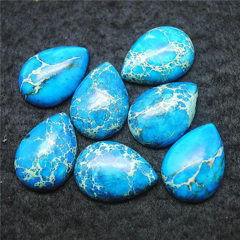 

5pcs nature blue imperial jasper stone cabochons dropwater shape 18x25mm natural gem stone cab no hole tear drop beads accessory