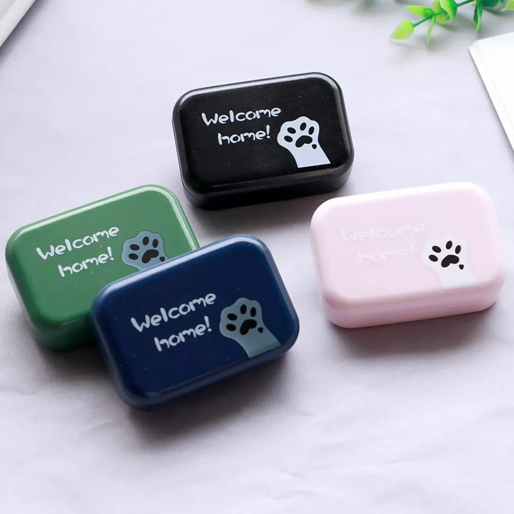 

Colorful Contact Lens Case Box Holder Container Soak Storage Kit Cat Claw Pattern With Mirror Tweezer Stick Random Color