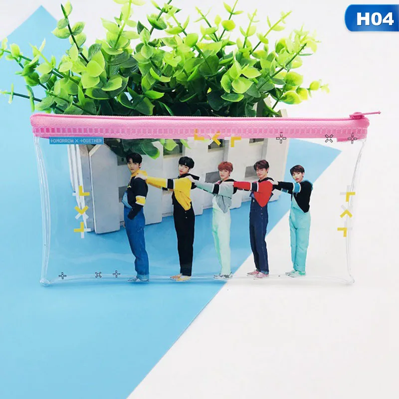 H04 Kpop BLACKPINK GOT7 TWICE TXT SEVENTEEN прозрачная сумка для хранения розовый пенал размер 19,5*10*2 см горячая распродажа - Цвет: H04