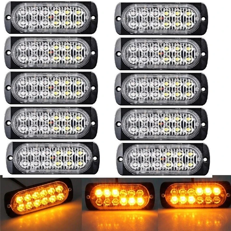 10x Amber/Yellow Flash Strobe Light 12LED Emergency Hazard Warning Police Lights Beacon Caution Flashing LED | Автомобили и