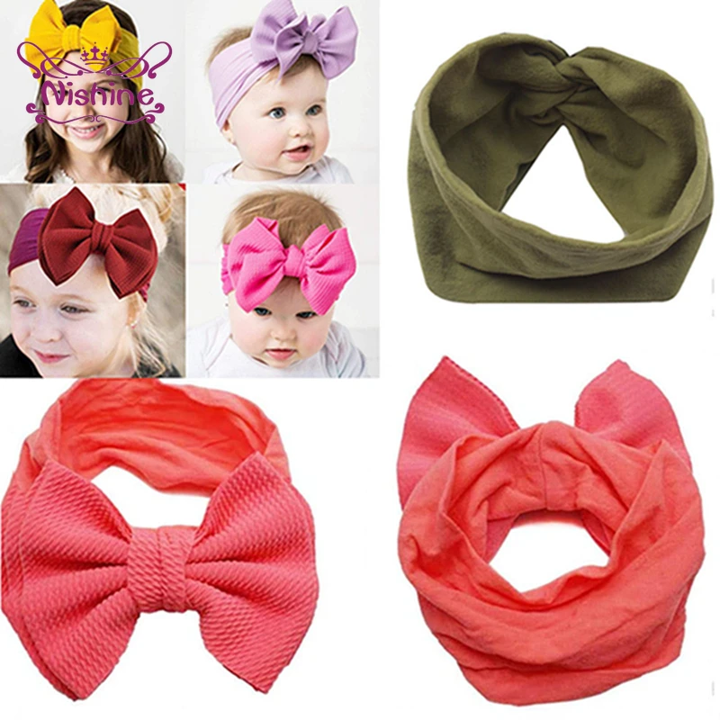 

15*8 см детские удобные из мягкого нейлона и шифона со вставками в полоску, повязка на голову, твердые Цвет двойной Слои бантом эластичная шир...