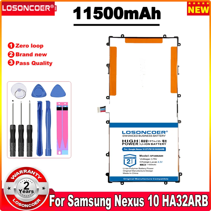 Сменный аккумулятор LOSONCOER 11500 мАч SP3496A8H для Samsung Google Nexus 10 N10 GT-P8110 HA32ARB P8110, аутентичный Аккумулятор для планшета