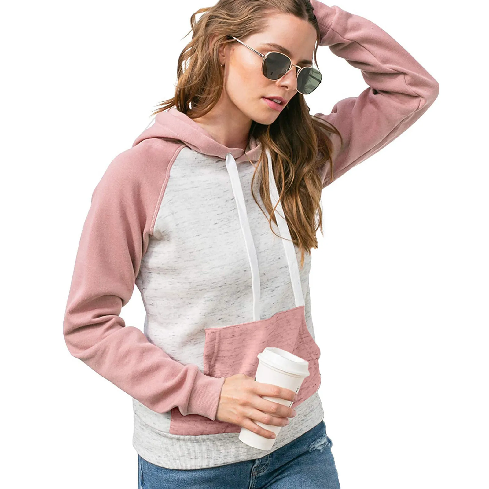 

Women Patchwork Drawstring Hoodies Autumn Winter Pocket Long Sleeve Sport Sweatshirts Female Harajuku Plus Coat Sudadera Mujer