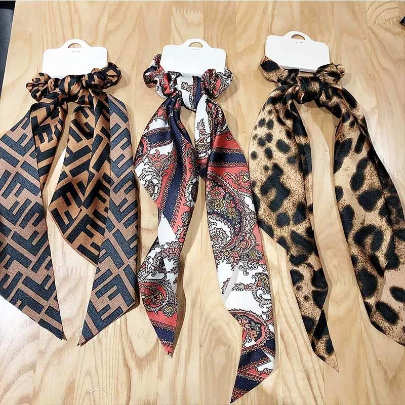 New Women Vintage Leopard Print Ribbon Elastic Hair Bands National Style Headband Scrunchie Rubber Band Fashion Hair Accessories