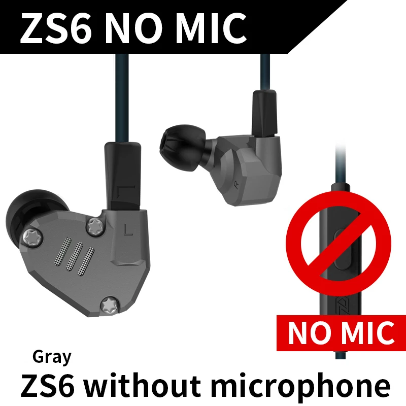 Gray withOUT Mic CCA KZ ZS6 наушники Headet HIFI монитор DJ бег спортивные наушники гарнитура Bluetooth кабель набор наушников - Цвет: Gray withOUT Mic