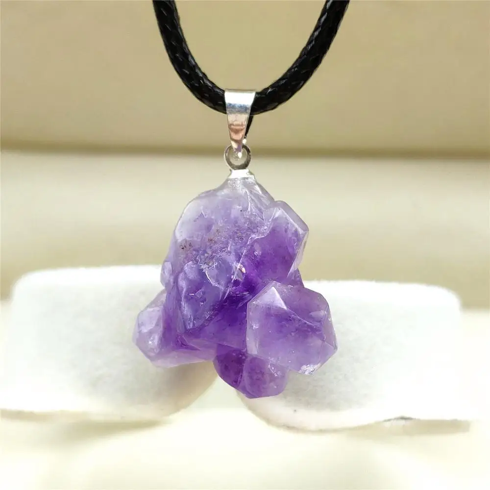 100% натуральный Лавандовый аметист кварц фиолетовый сырье кристалл кулон мода 23x22