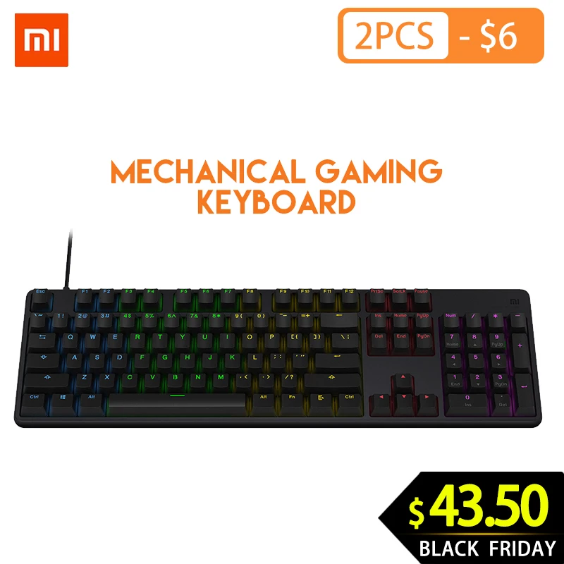 Оригинальная Xiaomi mi Ga mi ng клавиатура 104 клавиша без перфорации светодиодный Подсветка USB Проводная алюминиевый сплав для Overwatch Dota2