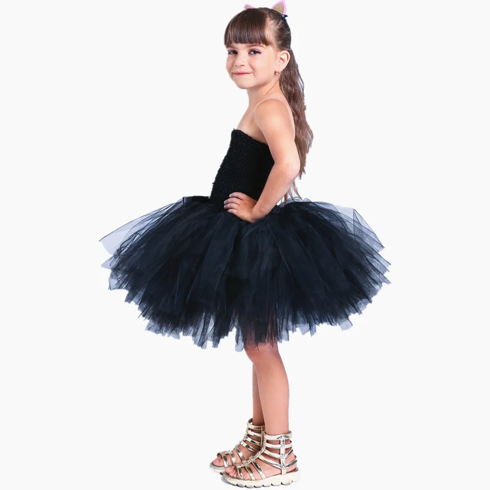 Детское платье-пачка с изображением черной кошки | Тематическая одежда и