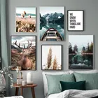 Картина с пейзажем, настенное украшение для дома, Современная Картина на холсте в скандинавском стиле с цитатой, цветочные плакаты с оленем и принтом для гостиной