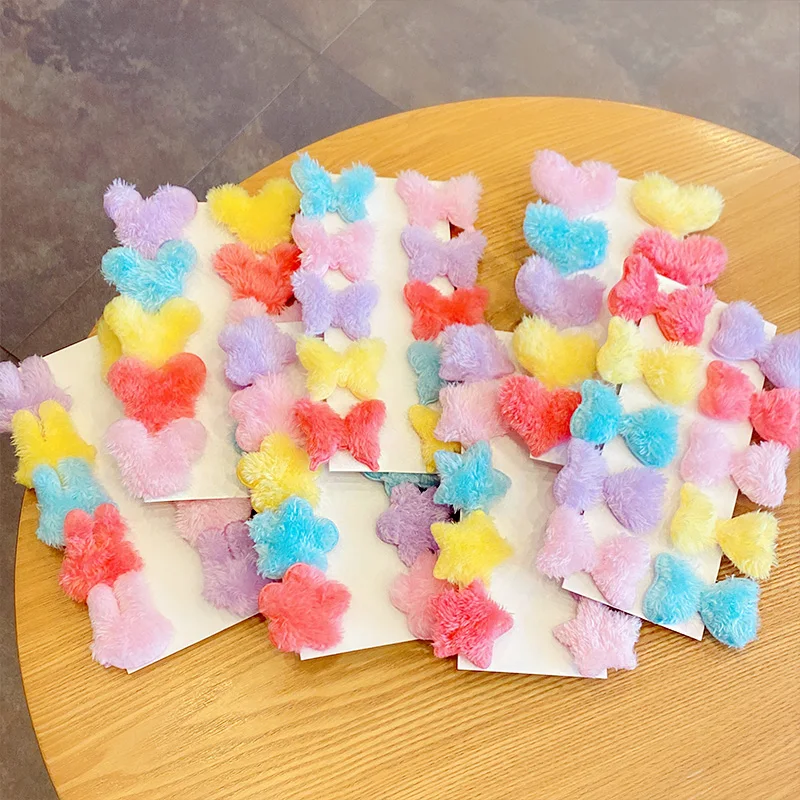 10 шт./компл. новые милые плюшевые заколки для волос с красочными сердечками и