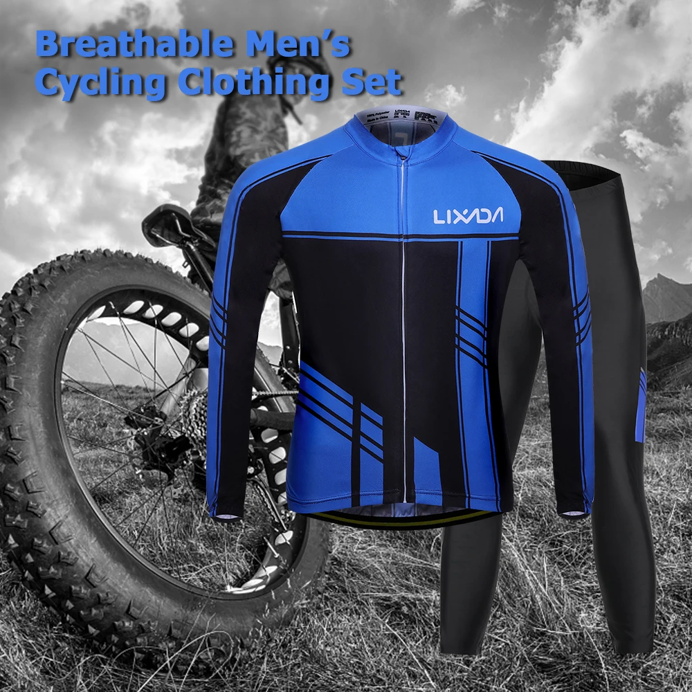 

Lixada Men's Cycling Clothing Set Autumn Winter Long Sleeve Windproof Cycling Jersey Coat Jacket with 3D Padded Pants Trousers