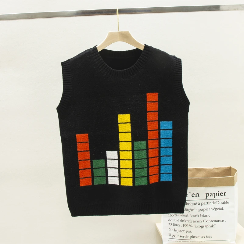 

SuperAen Women's O Neck Knitted Vest Autumn Winter College Style Loose Pullover Sleeveless Sweater