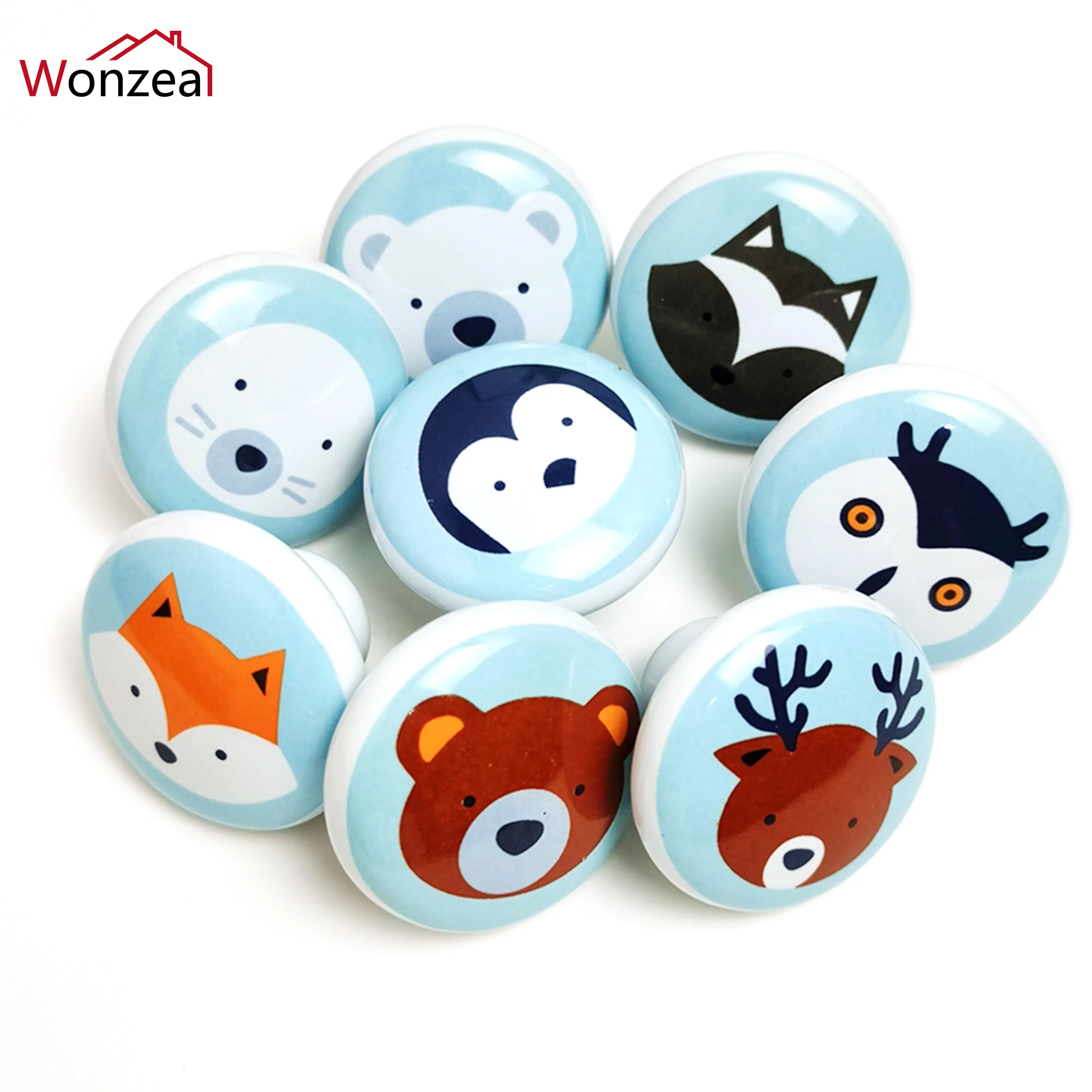 

Керамические ручки в виде медведя, лисы, пингвина, животного, ручка для шкафа, ящика, фурнитура для детской комнаты, круглые ручки для кухонн...