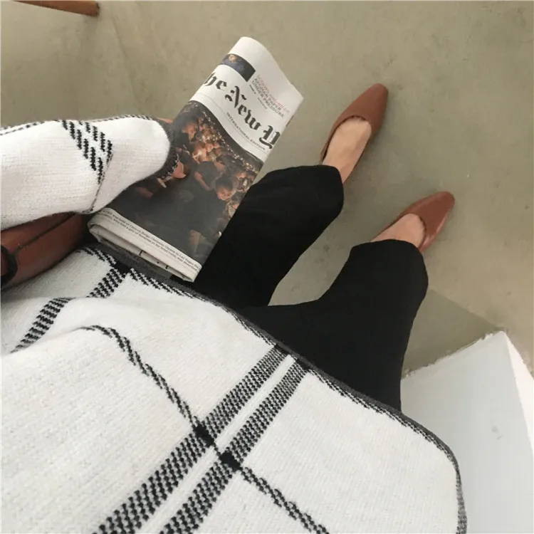 

2020 Winter Women's Pullovers Sweater Fashion Plaid Turtleneck Loose Knit Full Sleeve Korean Casual Tops Ladies Knitted Jacket