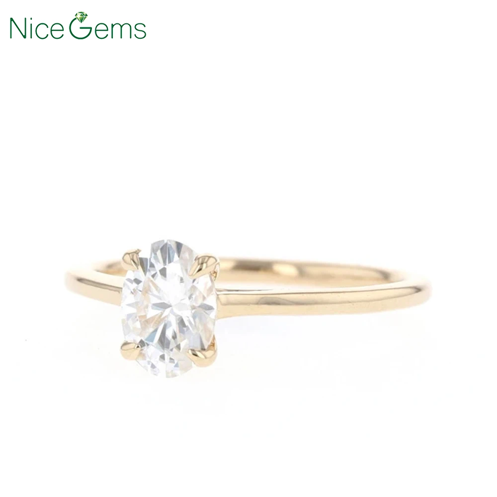 NiceGems 14K Yellow Gold OVal Moissanite Engagement ring Center 2 Carat 7x9mm Cut D Color moissanite for women | Украшения и