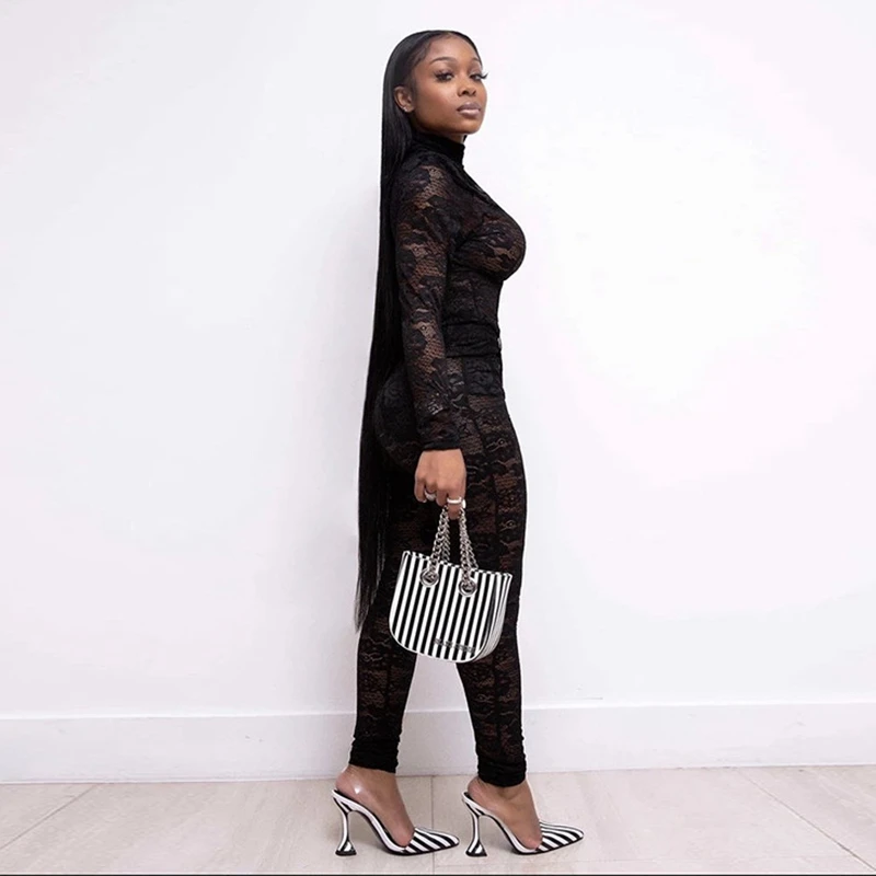 

ZKYZWX Lace Mesh Sheer Two Piece Set Sexy Club Outfits Top and Pant Suit Festival Birthday Clothes for Women 2 Pcs Matching Sets