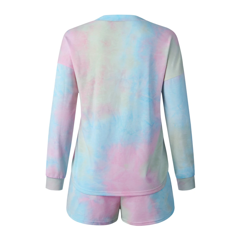 

Karlofea Women Casual Lounge Wear Loose Long Sleeve Tees And Shorts 2 Piece Set Fashion Tie Dye Sleeping Matching Suit Clothes