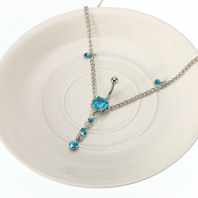 Кольцо для живота с голубым цирконием гипоаллергенные Стразы подвеска на талию