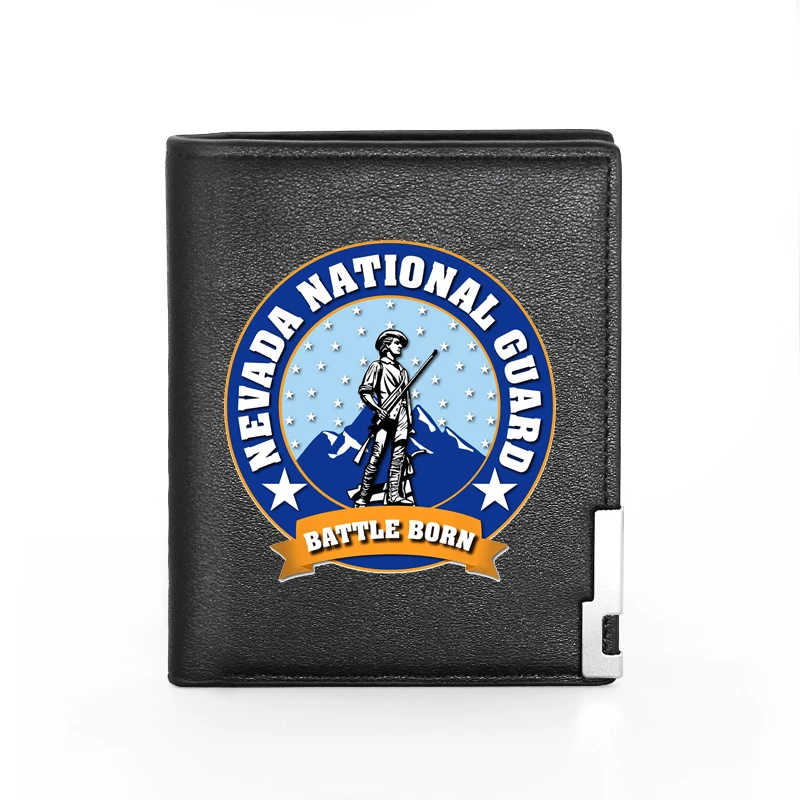 

USA National Guard Battle Born Printing Leather Wallet Men Women Billfold Slim Credit Card/ID Holders Inserts Short Purses