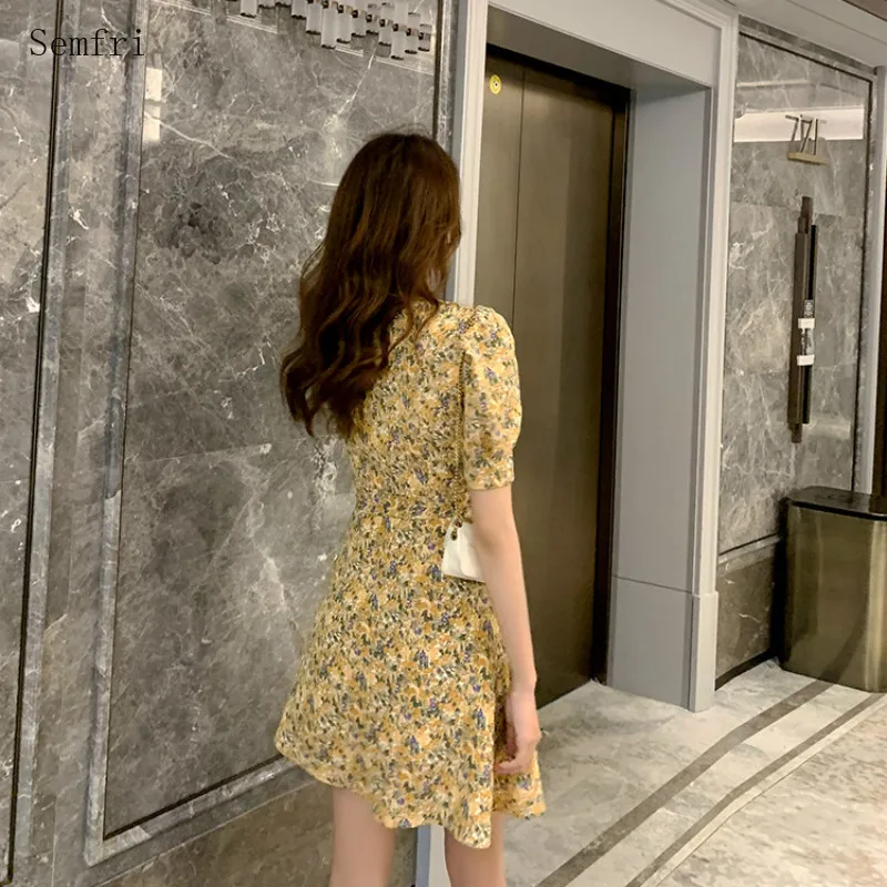 

Semfri Women Dress 2020 New Small French Vintage Summer Dresses Female Slim Temperament Floral Print Chiffon Floral Dress