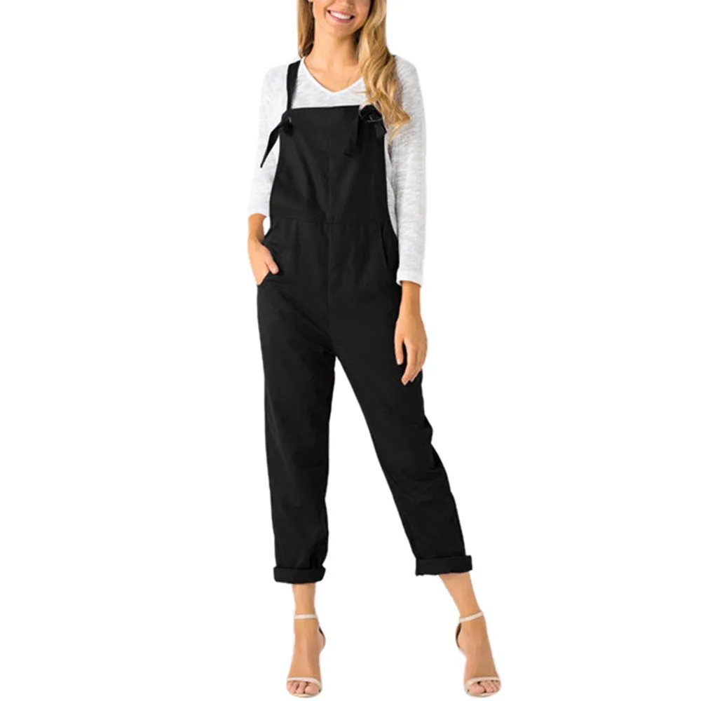 jumpsuit women Fashion Casual Solid Ankle-Length Dungarees Loose Long Pockets Rompers Jumpsuit Pants Trousers комбенезон женский |