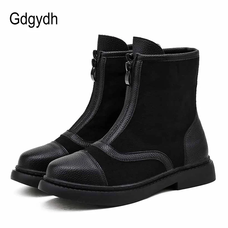 Женские ботильоны с круглым носком Gdgydh черные на платформе и квадратном каблуке