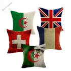 Высококачественный Хлопковый чехол для подушки, чехол для подушки с британским и венгерским флагом и американским флагом, роскошные бежевые товары с принтом для домашнего декора