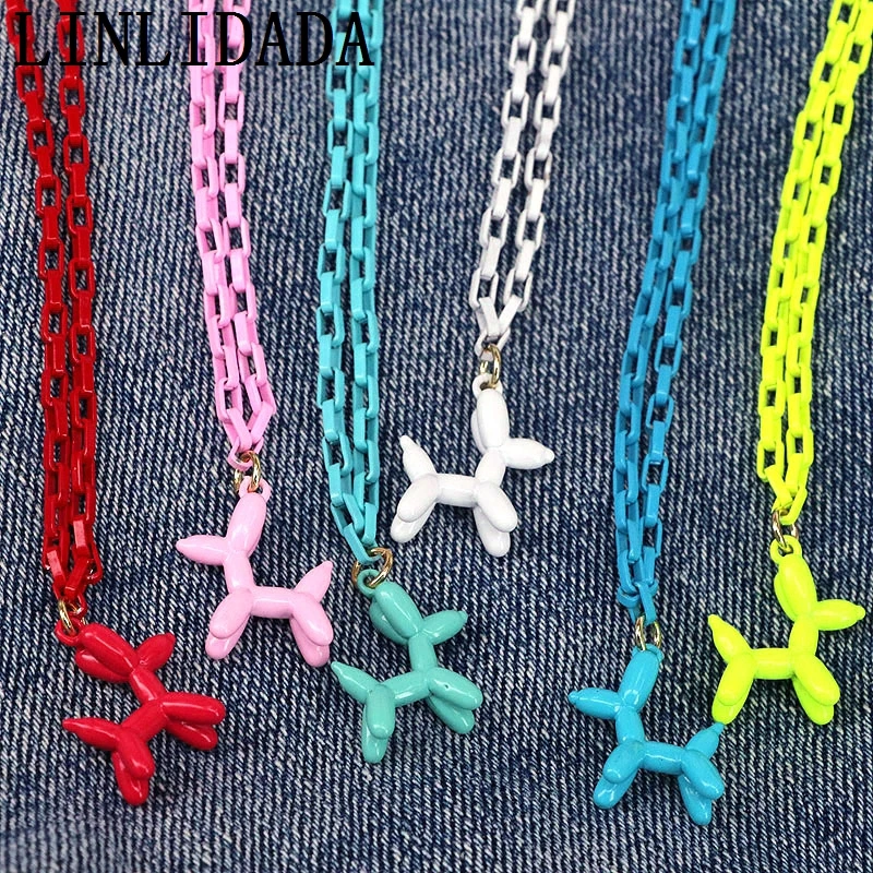 

6Pcs Cute Enamel Balloon Dog Pendant Fashion Hip Hop High Quality Colorful Link Chain Men Women Jewelry Gift