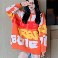 loose flocking winter sweater patchwork letter oversized sweater fashion women knitted tops 2021 new pullover plus size sweater