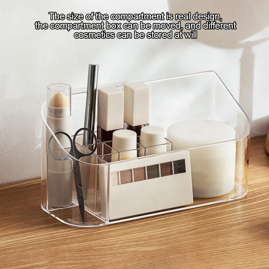 

Makeup Organizer Transparent Lipstick Storage Box Non-slip Adjustable Grids Desktop Cosmetic Display Rack Storage Box