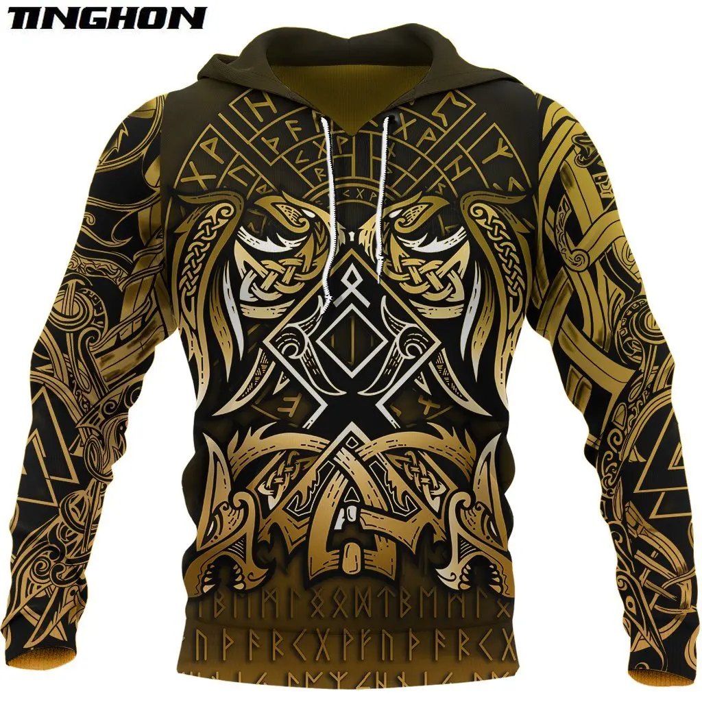 

Viking Style Hoodie Othala And Raven Golden 3D All Over Printed Mens hoodies Unisex Sweatshirt Autumn Casual Streetwear XY80
