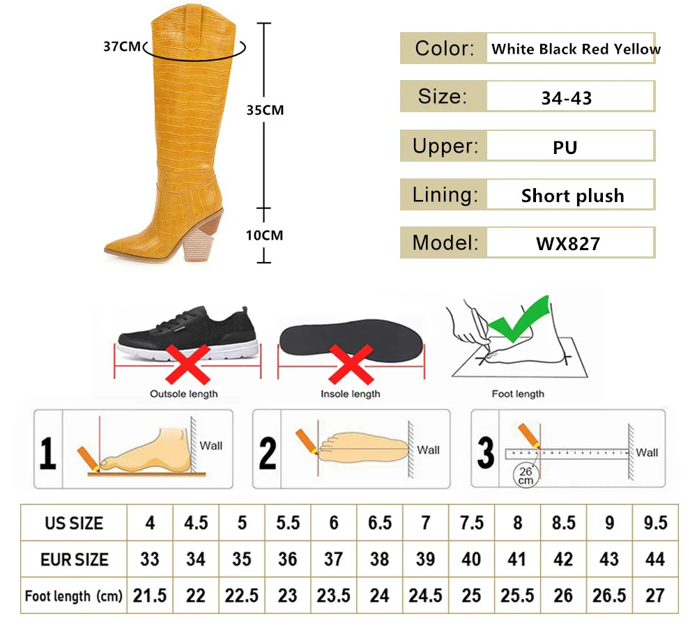 Сапоги женские ковбойские желтые зимние до колена с острым носком на танкетке |