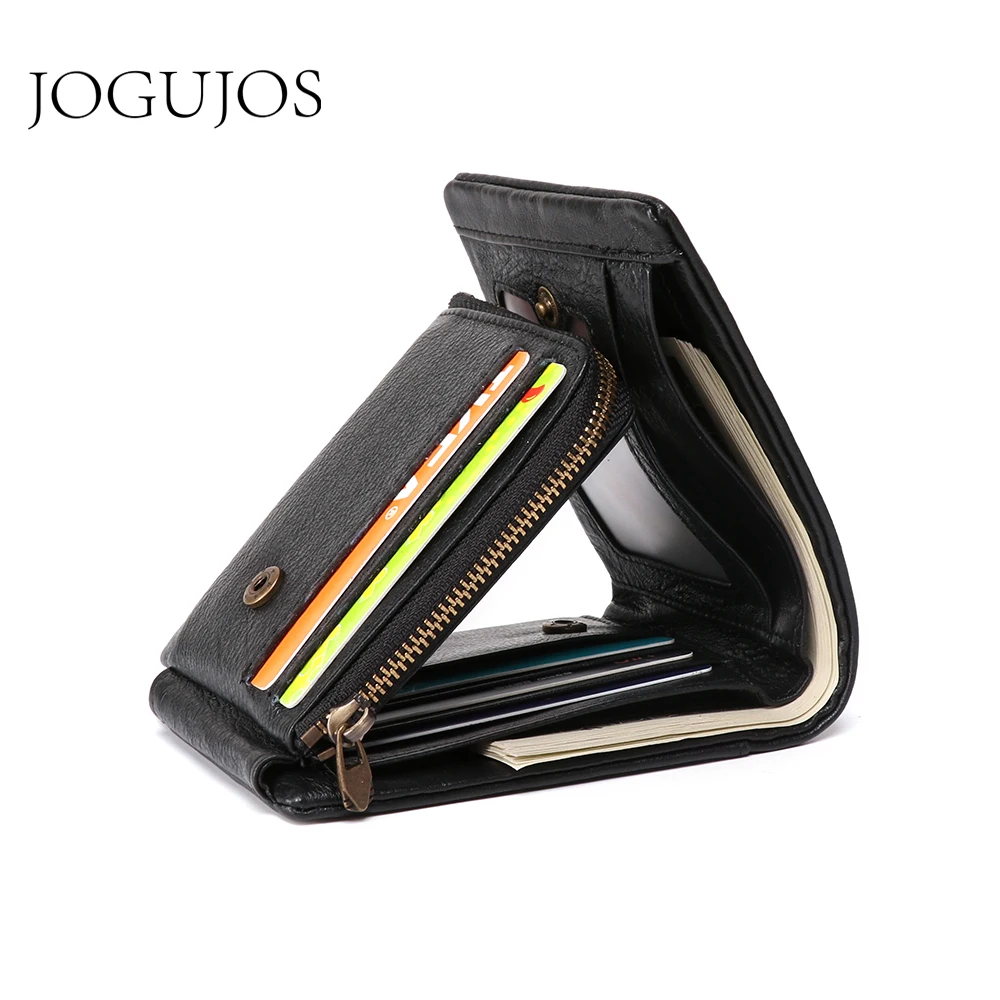 

Мужской кошелек JOGUJOS из натуральной кожи тройного сложения, повседневные Короткие Бумажники с технологией RFID для денег, кредитных карт, вин...