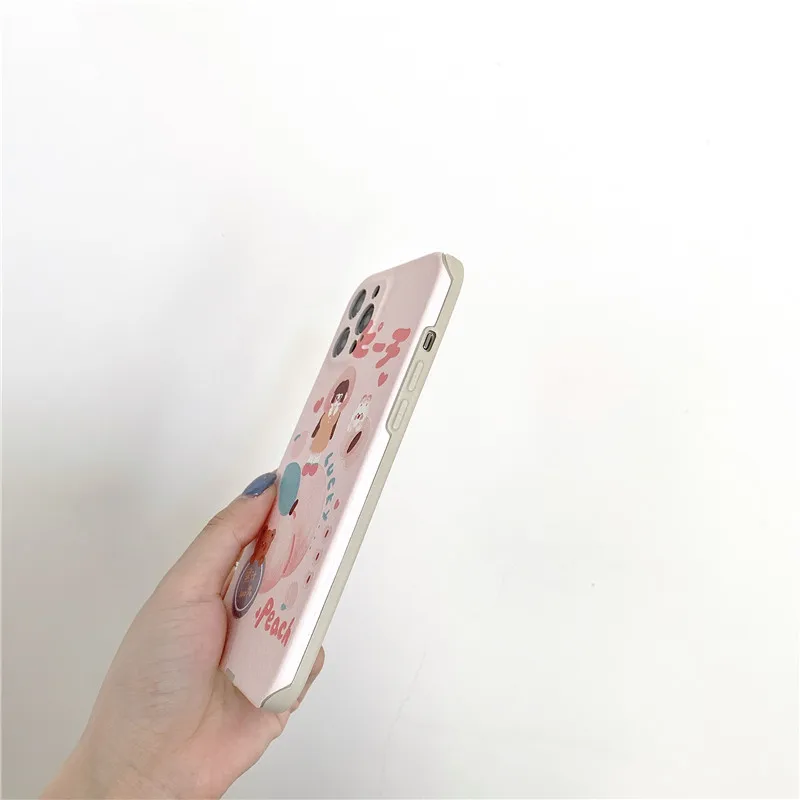 

Cartoon Peach Bear Girl Phone Case For iPhone 12 11 Pro Max Xr X Xs Max 7 8 Puls SE 2020 Cases Matte Leather Soft Silicone Cover