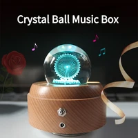 crystal ball music box creative wooden luminous music boxes rotating wooden base music box birthday christmas festival gifts