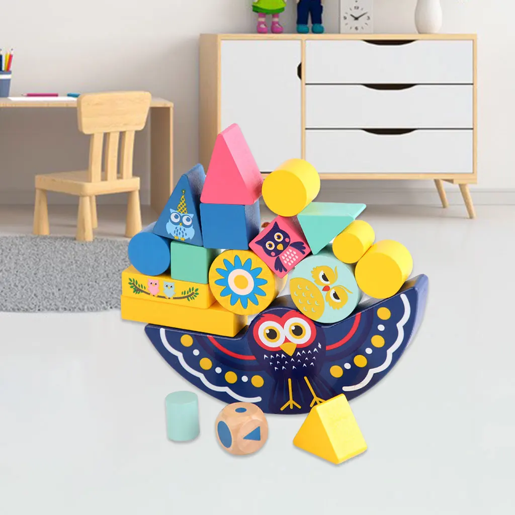 

Baby Wooden Owl Balance Building Block Game Geometric Stacker Matching Game Exercise Hands-on Ability Learning Toys
