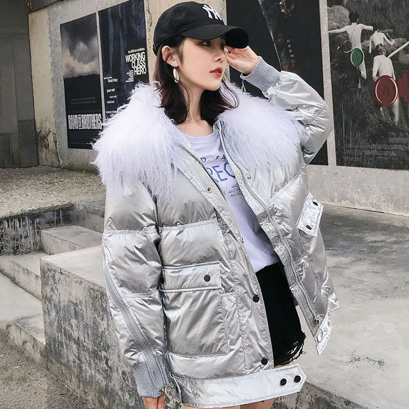 2020 зимняя женская куртка с воротником из натурального меха белые пуховые пальто