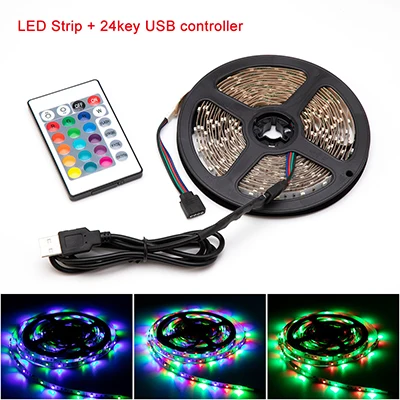 5 В USB RGB Светодиодная лента лампа 2835SMD гибкий светодиодный светильник лента 1 м 2 м 3 м 4 м 5 М HD ТВ Настольный экран фоновый косой светильник ing - Испускаемый цвет: RGB With 24keys