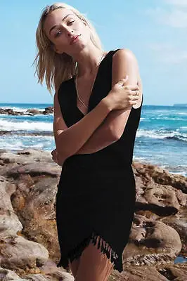 Женское пляжное платье с глубоким V-образным вырезом и кисточками | Женская