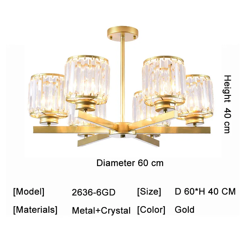 6 Light Gold Современные светодиодные люстры Хрустальные потолочные светильники люстры для спальни гостиной домашние люстры Deco Luminaria - Цвет абажура: 6 Light Gold